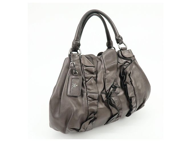 Tote PRADA Shopper aus gerafftem Nappaleder Braun - Ansicht 4