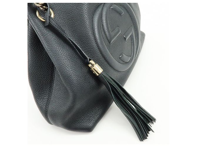 Borsa a tracolla in pelle con catena GUCCI SOHO Interlocking G Nero 536196 - vista 16