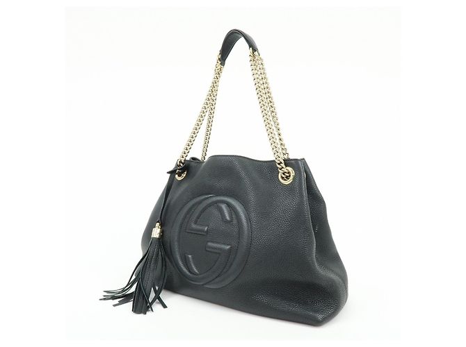 Borsa a tracolla in pelle con catena GUCCI SOHO Interlocking G Nero 536196 - vista 3