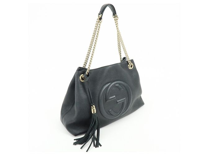 Borsa a tracolla in pelle con catena GUCCI SOHO Interlocking G Nero 536196 - vista 4
