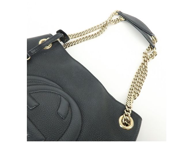 Borsa a tracolla in pelle con catena GUCCI SOHO Interlocking G Nero 536196 - vista 6