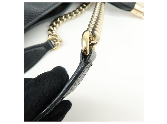 Borsa a tracolla in pelle con catena GUCCI SOHO Interlocking G Nero 536196 - vista 9