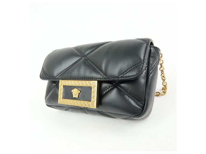 VERSACE Borsa a tracolla in pelle Medusa con catena Nera - vista 3