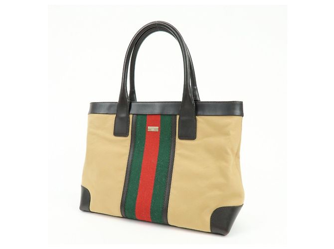 Borsa Tote e Borsa a Tracolla GUCCI Sherry Canvas Leather Brown Beige 002・1119 - vista 3