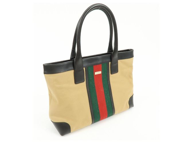 Borsa Tote e Borsa a Tracolla GUCCI Sherry Canvas Leather Brown Beige 002・1119 - vista 4