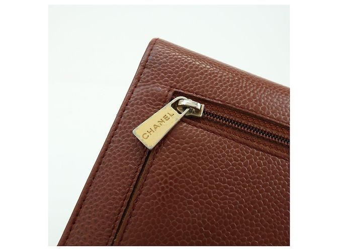 Cartera compacta tri-fold CHANEL COCO Mark de piel caviar marrón - vista 13