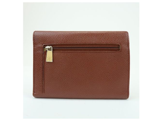 Cartera compacta tri-fold CHANEL COCO Mark de piel caviar marrón - vista 2