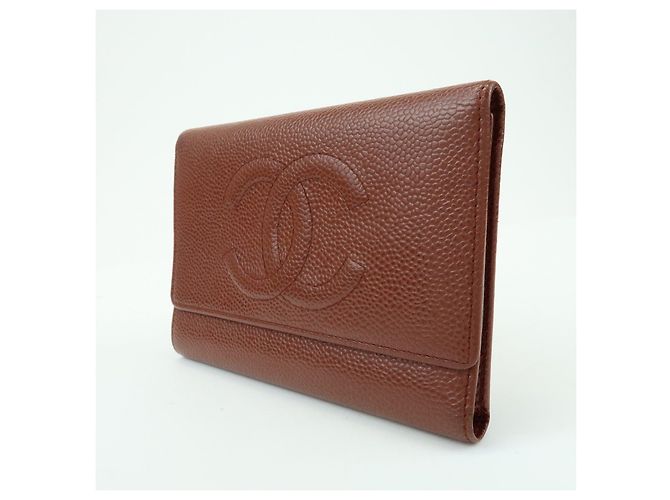 Cartera compacta tri-fold CHANEL COCO Mark de piel caviar marrón - vista 3