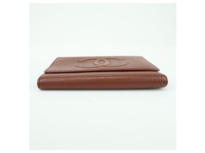 Cartera compacta tri-fold CHANEL COCO Mark de piel caviar marrón - vista 5