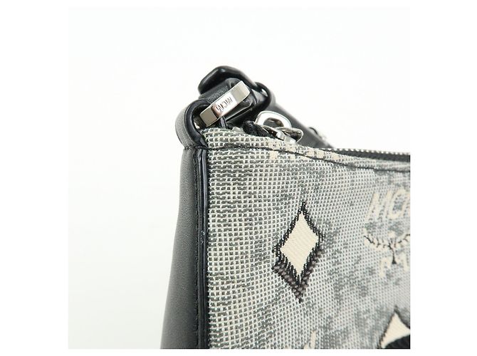 Borsa 2Way MCM Visetos Jacquard Canvas Leather Borsa a Tracolla Grigio Nero - vista 17