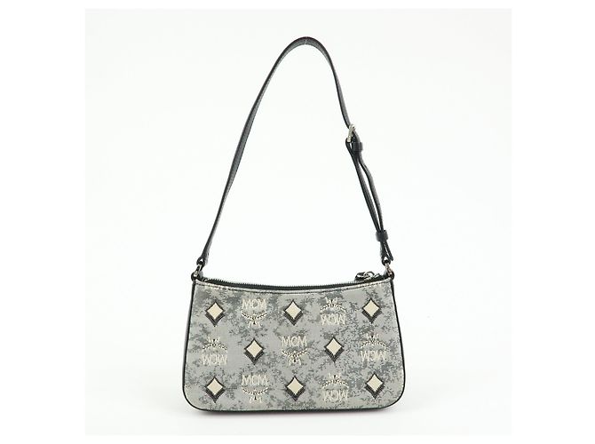 Borsa 2Way MCM Visetos Jacquard Canvas Leather Borsa a Tracolla Grigio Nero - vista 2