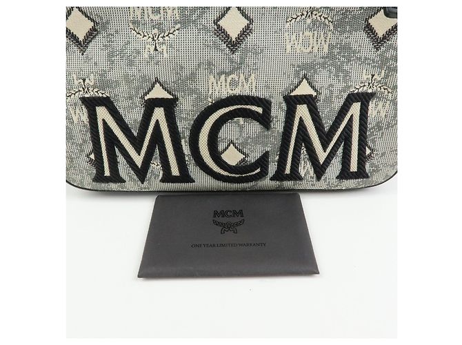 Borsa 2Way MCM Visetos Jacquard Canvas Leather Borsa a Tracolla Grigio Nero - vista 24