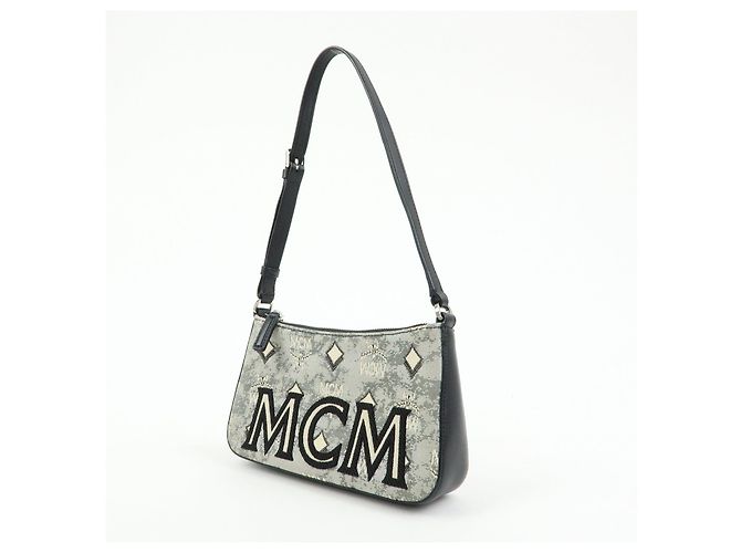 Borsa 2Way MCM Visetos Jacquard Canvas Leather Borsa a Tracolla Grigio Nero - vista 3