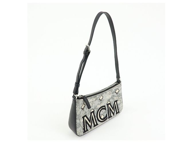 Borsa 2Way MCM Visetos Jacquard Canvas Leather Borsa a Tracolla Grigio Nero - vista 4