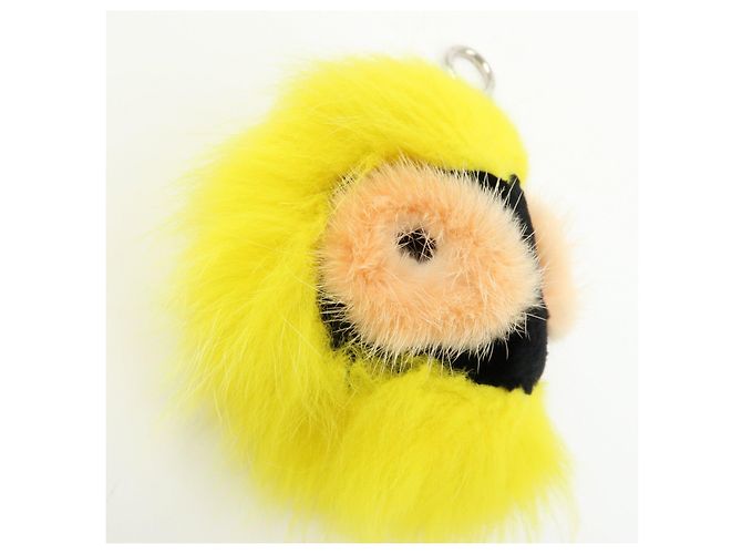 FENDI Monster Portachiavi in pelle e pelliccia Giallo Nero - vista 10