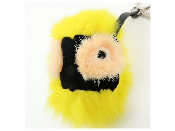 FENDI Monster Portachiavi in pelle e pelliccia Giallo Nero - vista 9
