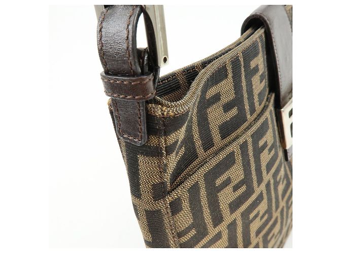 Borsa a tracolla FENDI Zucca Canvas Leather Brown Black 26727 - vista 15