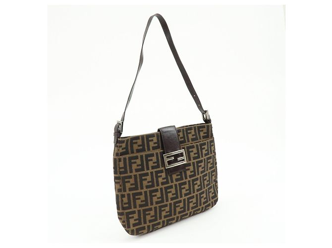 Borsa a tracolla FENDI Zucca Canvas Leather Brown Black 26727 - vista 4