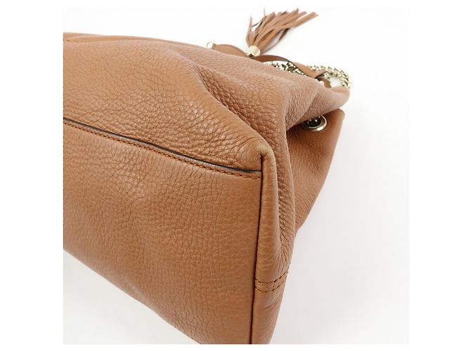 Borsa a spalla in pelle con catena GUCCI SOHO Interlocking G Marrone 308982 - vista 10