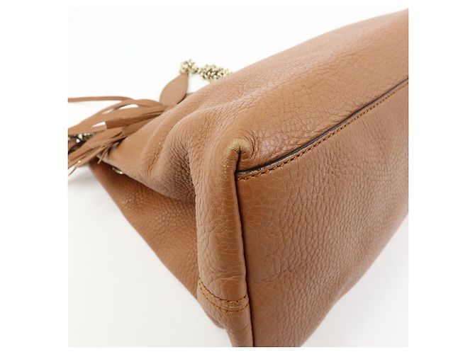 Borsa a spalla in pelle con catena GUCCI SOHO Interlocking G Marrone 308982 - vista 11