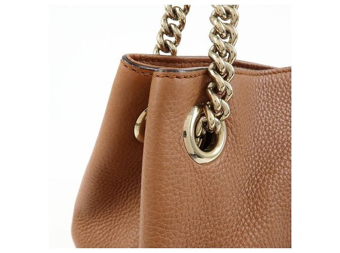 Borsa a spalla in pelle con catena GUCCI SOHO Interlocking G Marrone 308982 - vista 13