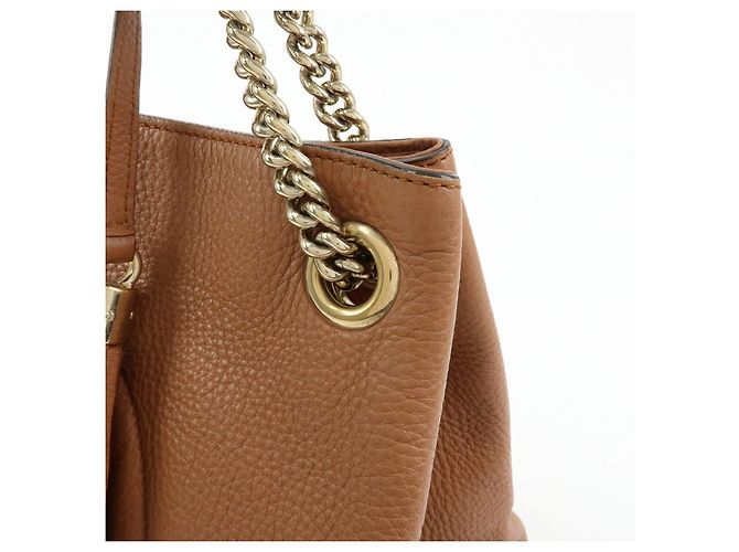 Borsa a spalla in pelle con catena GUCCI SOHO Interlocking G Marrone 308982 - vista 14