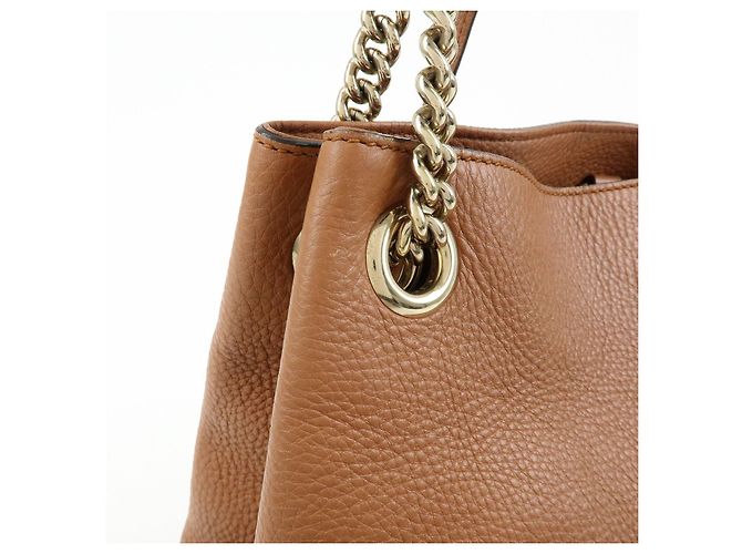 Borsa a spalla in pelle con catena GUCCI SOHO Interlocking G Marrone 308982 - vista 15