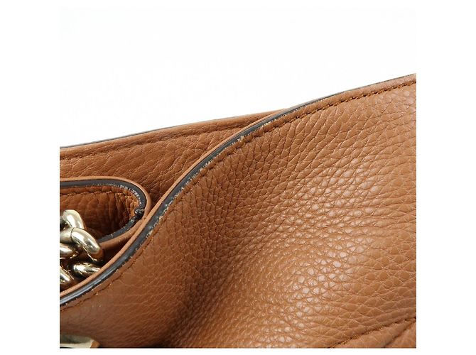 Borsa a spalla in pelle con catena GUCCI SOHO Interlocking G Marrone 308982 - vista 16