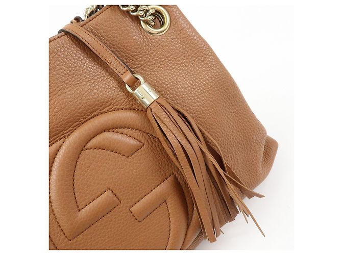 Borsa a spalla in pelle con catena GUCCI SOHO Interlocking G Marrone 308982 - vista 17