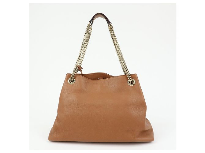 Borsa a spalla in pelle con catena GUCCI SOHO Interlocking G Marrone 308982 - vista 2