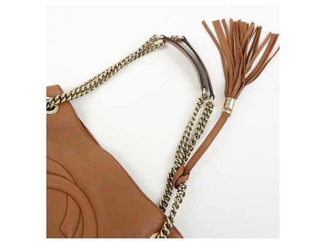 Borsa a spalla in pelle con catena GUCCI SOHO Interlocking G Marrone 308982 - vista 6
