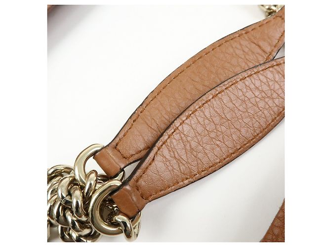 Borsa a spalla in pelle con catena GUCCI SOHO Interlocking G Marrone 308982 - vista 8