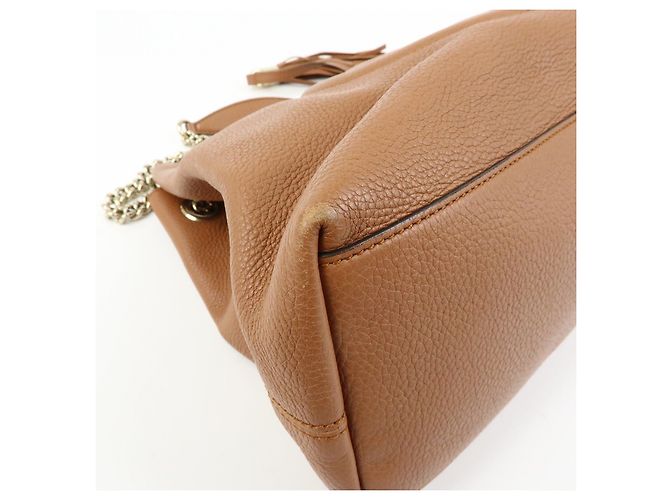 Borsa a spalla in pelle con catena GUCCI SOHO Interlocking G Marrone 308982 - vista 9