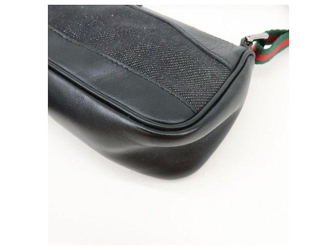 GUCCI Sherry Leather Denim Accessory Pouch Hand Bag Black 92820 - vista 10