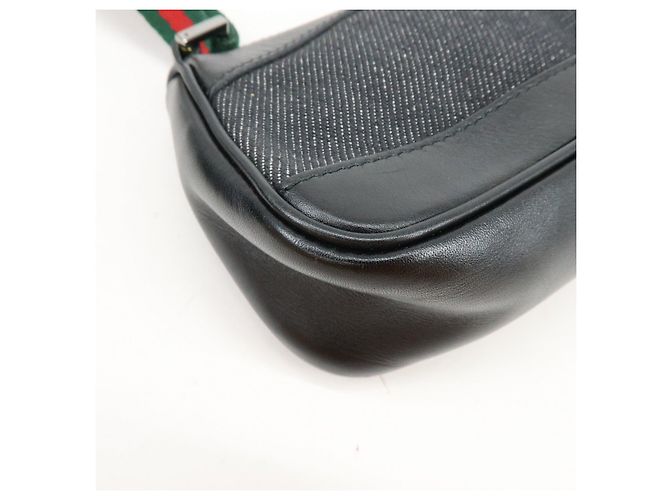 GUCCI Sherry Leather Denim Accessory Pouch Hand Bag Black 92820 - vista 11