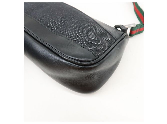 GUCCI Sherry Leather Denim Accessory Pouch Hand Bag Black 92820 - vista 12