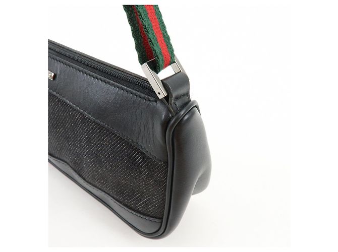 GUCCI Sherry Leather Denim Accessory Pouch Hand Bag Black 92820 - vista 13