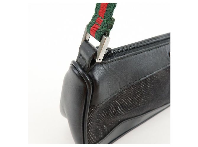 GUCCI Sherry Leather Denim Accessory Pouch Hand Bag Black 92820 - vista 14