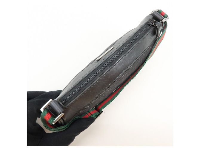 GUCCI Sherry Leather Denim Accessory Pouch Hand Bag Black 92820 - vista 15