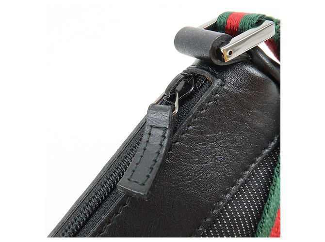 GUCCI Sherry Leather Denim Accessory Pouch Hand Bag Black 92820 - vista 16