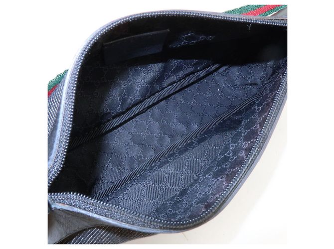 GUCCI Sherry Leather Denim Accessory Pouch Hand Bag Black 92820 - vista 17