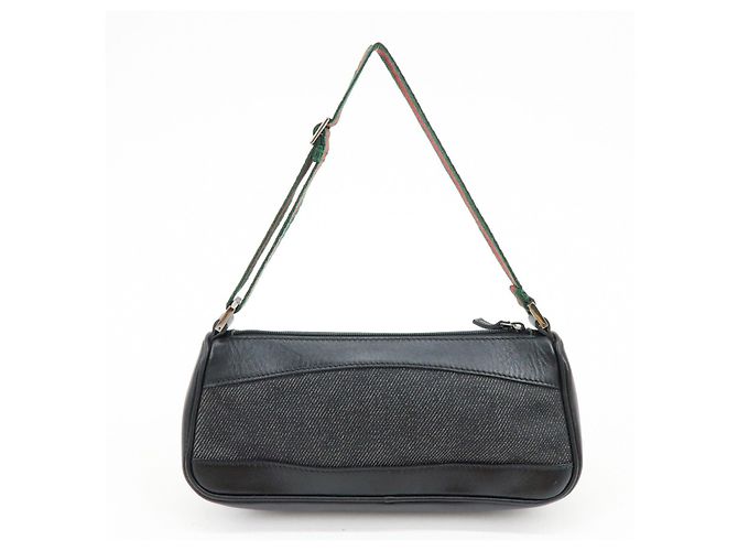 GUCCI Sherry Leather Denim Accessory Pouch Hand Bag Black 92820 - vista 2