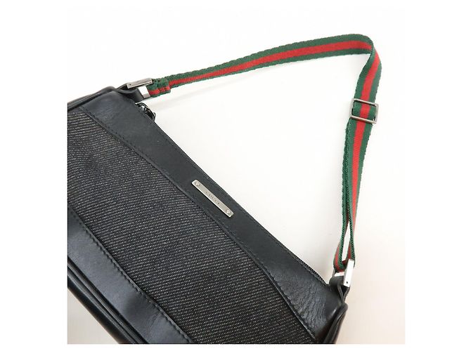 GUCCI Sherry Leather Denim Accessory Pouch Hand Bag Black 92820 - vista 6