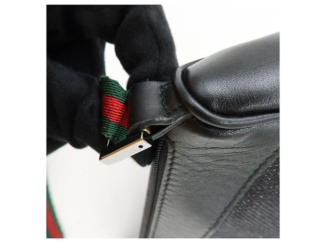 GUCCI Sherry Leather Denim Accessory Pouch Hand Bag Black 92820 - vista 8