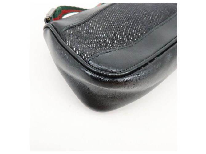 GUCCI Sherry Leather Denim Accessory Pouch Hand Bag Black 92820 - vista 9