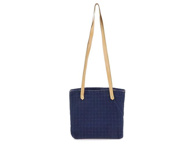 Hermès HERMES Amedaba Cabas de Poche Cotton Canvas Leather Tote Bag Navy - Ansicht 2