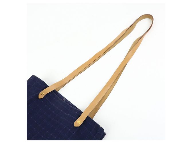 Hermès HERMES Amedaba Cabas de Poche Cotton Canvas Leather Tote Bag Navy - Ansicht 7