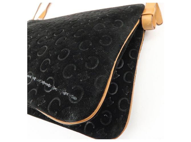 Céline Borsa a tracolla e borsa a mano CELINE C Macadam in pelle scamosciata Nero e Marrone - vista 14