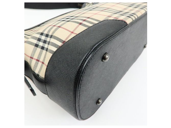 Borsa a tracolla BURBERRY Nova Plaid in tela e pelle Beige Black - vista 10