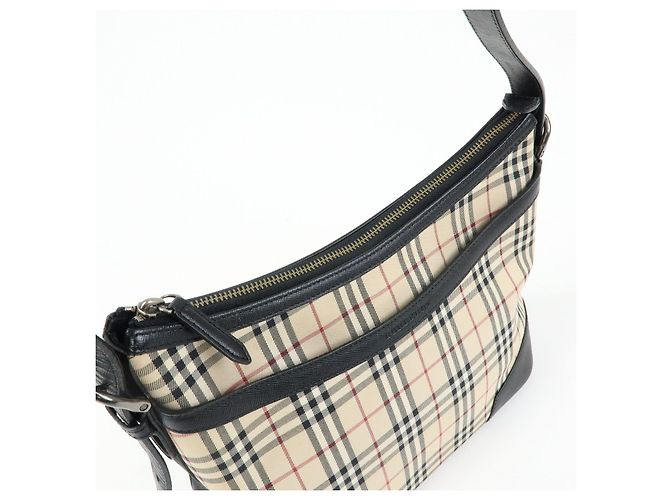 Borsa a tracolla BURBERRY Nova Plaid in tela e pelle Beige Black - vista 21